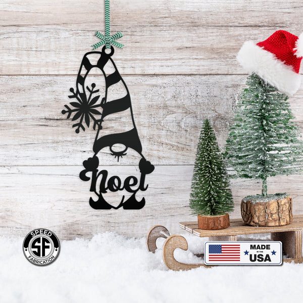 Metal Noel Gnome Ornament - Metal Noel Holiday Decor
