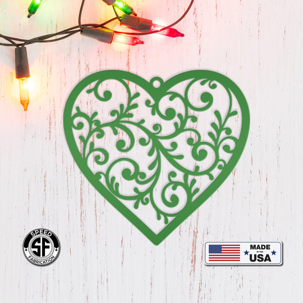 Scrolled Heart Metal Ornament - Christmas Decor