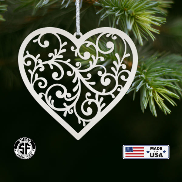 Scrolled Heart Metal Ornament - Christmas Decor