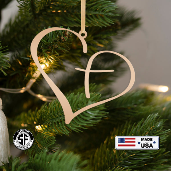 Metal Heart Cross Ornament, Christian Holiday Decor, Gift topper