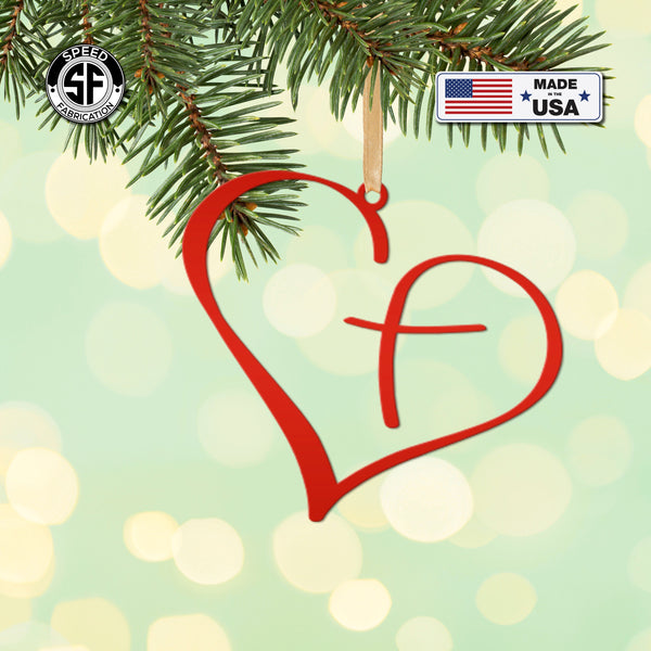 Metal Heart Cross Ornament, Christian Holiday Decor, Gift topper
