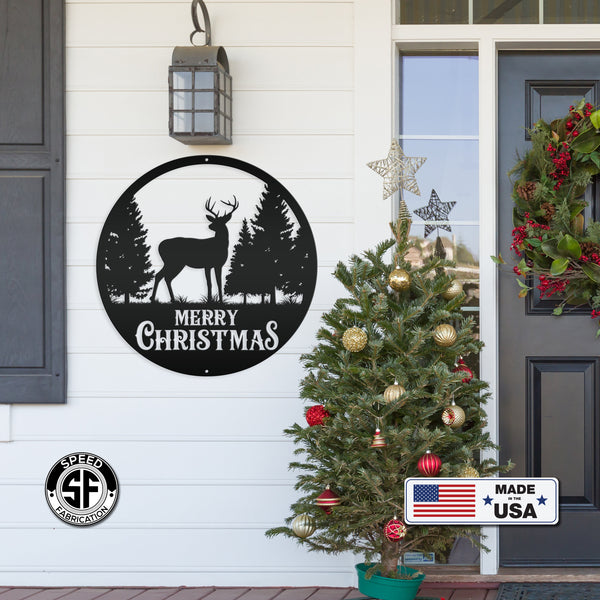 Metal Merry Christmas Deer Sign, Outdoor Holiday Sign, Indoor Christmas Decor