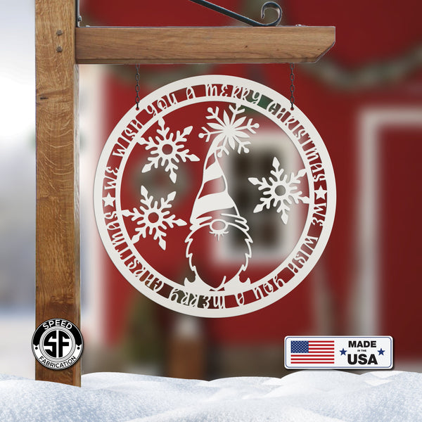 Christmas Gnome Metal Sign, Cute Gnome Sign