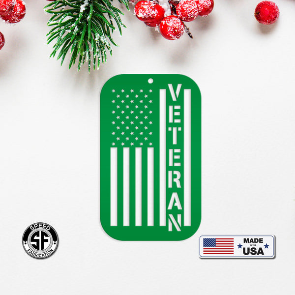 Metal Veteran Ornament - American Flag - Christmas Decor