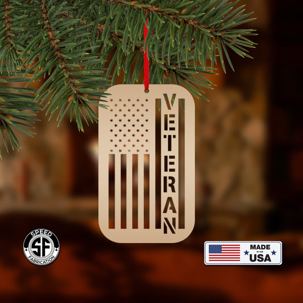 Metal Veteran Ornament - American Flag - Christmas Decor