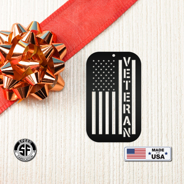 Metal Veteran Ornament - American Flag - Christmas Decor