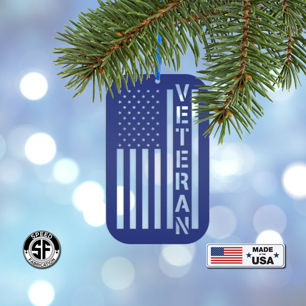 Metal Veteran Ornament - American Flag - Christmas Decor
