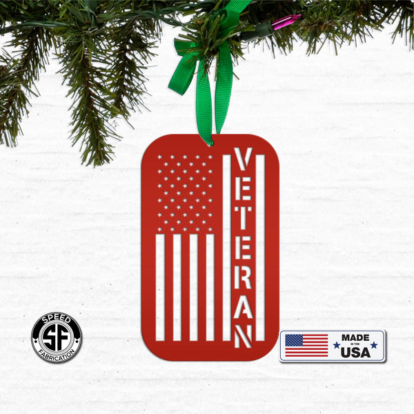 Metal Veteran Ornament - American Flag - Christmas Decor