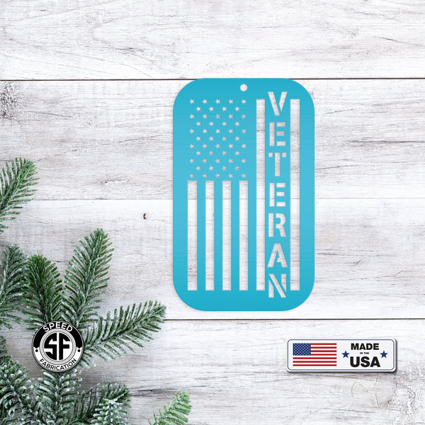 Metal Veteran Ornament - American Flag - Christmas Decor