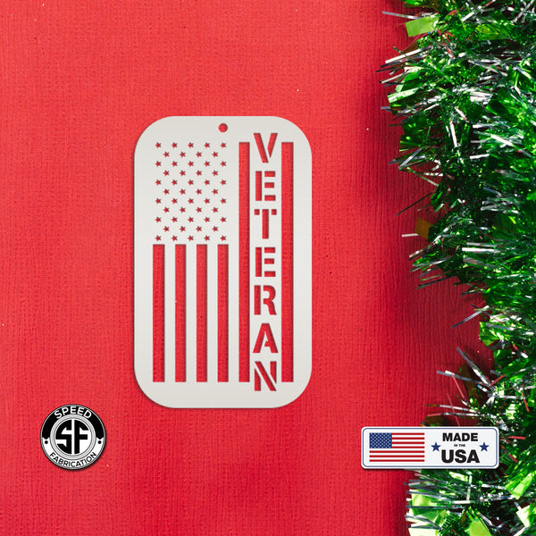 Metal Veteran Ornament - American Flag - Christmas Decor