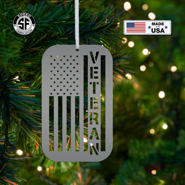 Metal Veteran Ornament - American Flag - Christmas Decor