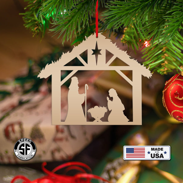 Metal Christmas Nativity Scene Ornament - Holiday Decor