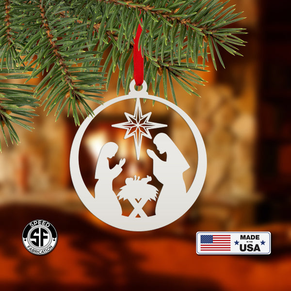 Metal Nativity Scene Ornament, Christian Decor, Made in the USA