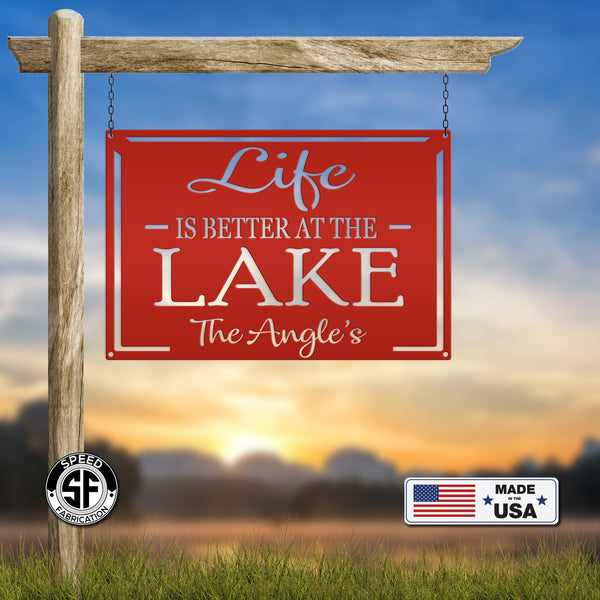 Personalized Family Name Life Is Better At The Lake Metal Sign