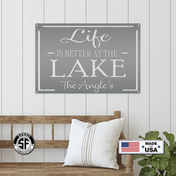 Personalized Family Name Life Is Better At The Lake Metal Sign