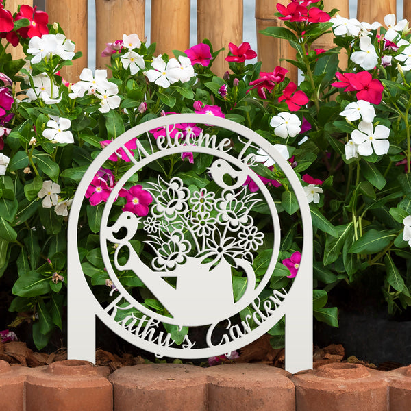 Custom Flower Yard Stake, Yard Stake with Flowers, Make it your own wording