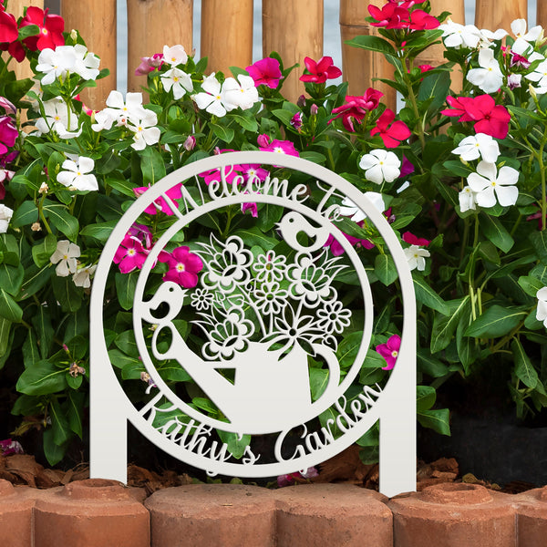 Custom Flower Garden Watering Can Yard or Lawn Stake