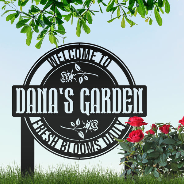 Personalized Garden Metal Yard Stake - Rose Garden Sign