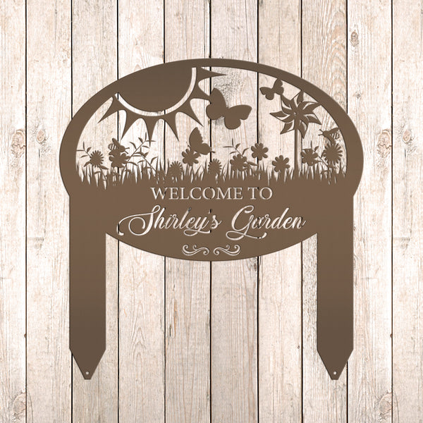 Garden Decoration Sign With Flowers and Butterflies, GCustom Garden Sign With Flowers and Butterflies