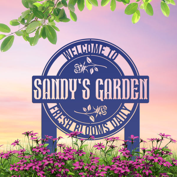 Personalized Garden Metal Yard Stake - Rose Garden Sign