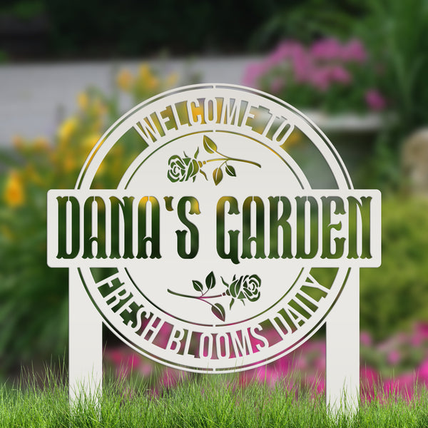 Personalized Garden Metal Yard Stake - Rose Garden Sign