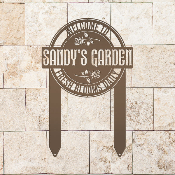 Personalized Garden Metal Yard Stake - Rose Garden Sign