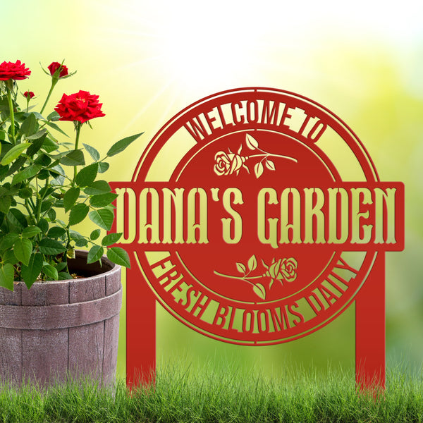 Personalized Garden Metal Yard Stake - Rose Garden Sign