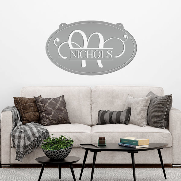 Monogram Sign Wedding Gift, Business Sign, Oval Outdoor Sign with Last Name, Anniversary Gift Idea, Hanging Metal Sign, Home Decor