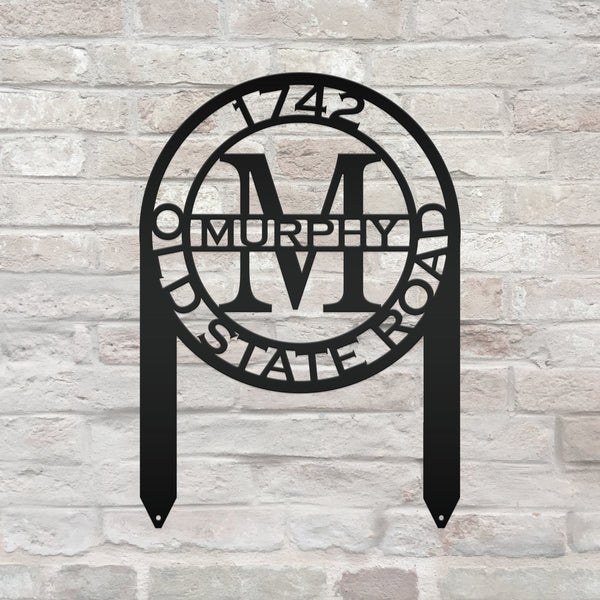 Personalized Monogram and Address Yard Stake Metal Sign