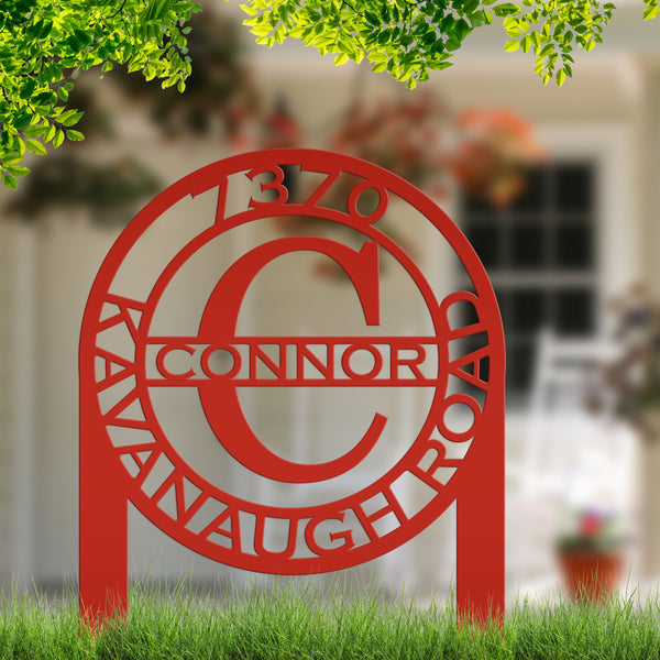 Personalized Monogram and Address Yard Stake Metal Sign