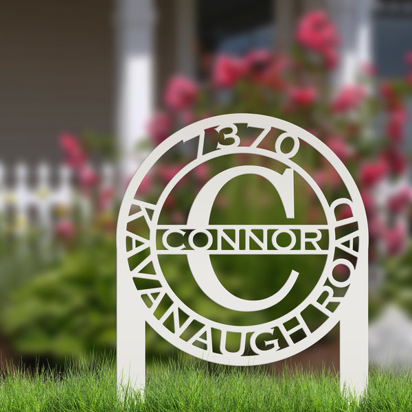 Personalized Monogram and Address Yard Stake Metal Sign