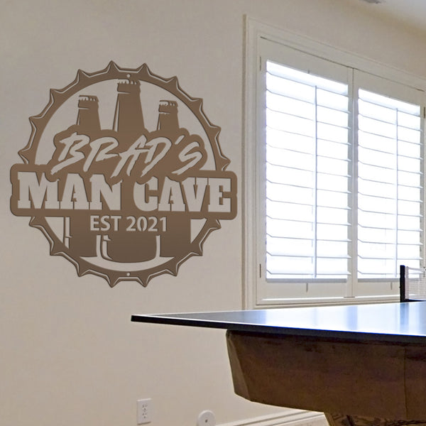 Custom Man Cave Metal Beer Sign For Bar or Basement Mancave Sign With Beer Bottles Personalized Father's Day Gift Idea For the Beer Lover