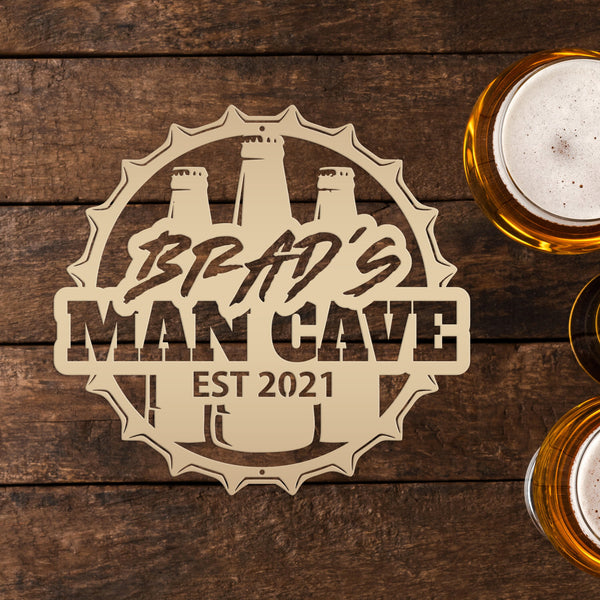 Custom Man Cave Metal Beer Sign For Bar or Basement Mancave Sign With Beer Bottles Personalized Father's Day Gift Idea For the Beer Lover