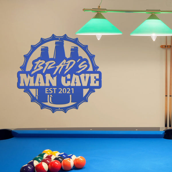 Custom Man Cave Metal Beer Sign For Bar or Basement Mancave Sign With Beer Bottles Personalized Father's Day Gift Idea For the Beer Lover