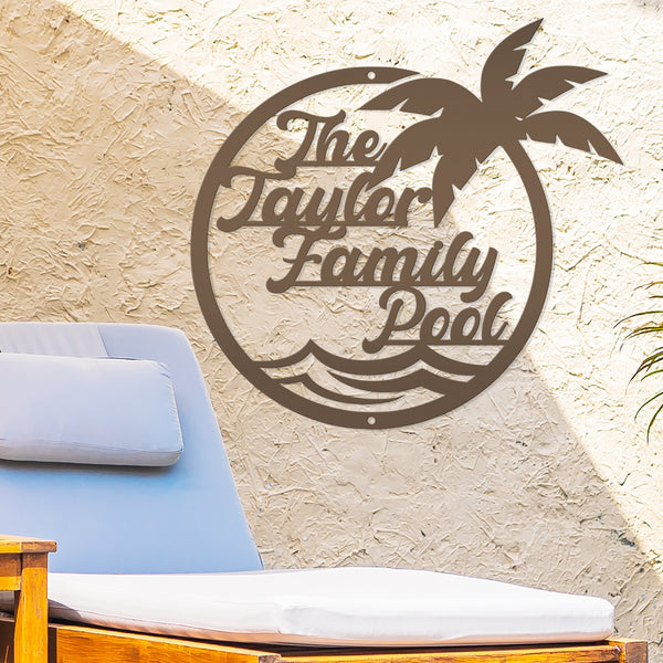 Personalized Pool Sign for Outdoor Patio or Porch Customizable Tropical Palm Tree Sign Outdoor Decor for Deck Family Name Tiki Bar Sign