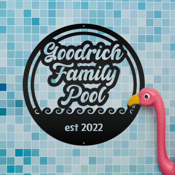 Custom Pool Sign for Outdoor Personalized Patio Family Sign Metal Decor for Tropical Pool House Decor Welcome Sign for Deck or Lanai Area
