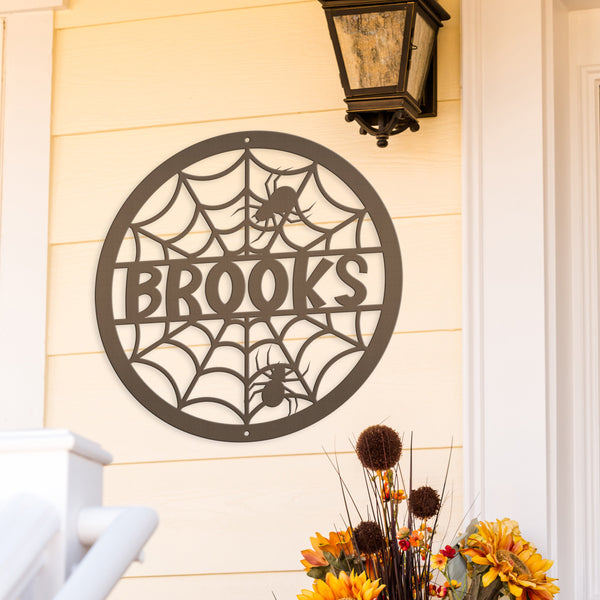 Halloween Metal Spider Decor Customizable for Indoor and Outdoor use, Personalized Halloween Sign With Spiders, Haunted House Decorations