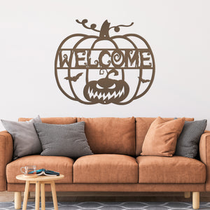 Halloween Pumpkin Welcome Metal Sign