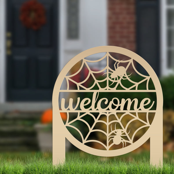 Spiderweb Welcome Metal Yard Stake - Halloween Decor