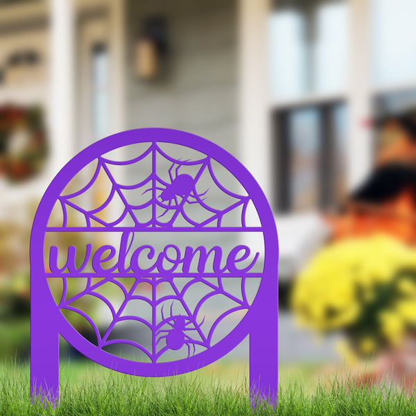 Spiderweb Welcome Metal Yard Stake - Halloween Decor