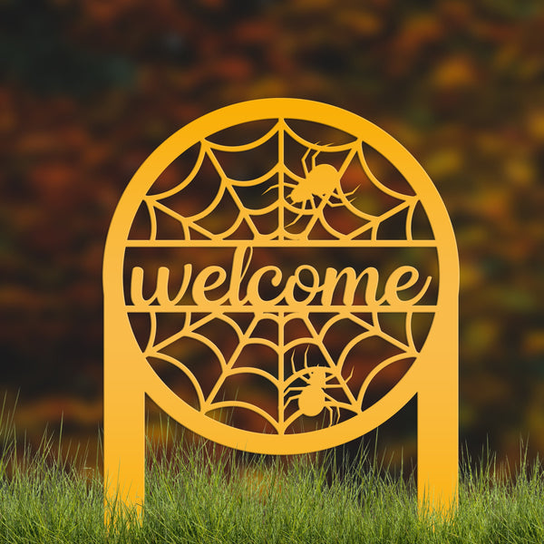 Spiderweb Welcome Metal Yard Stake - Halloween Decor