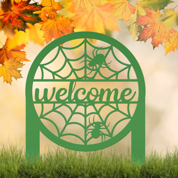 Spiderweb Welcome Metal Yard Stake - Halloween Decor