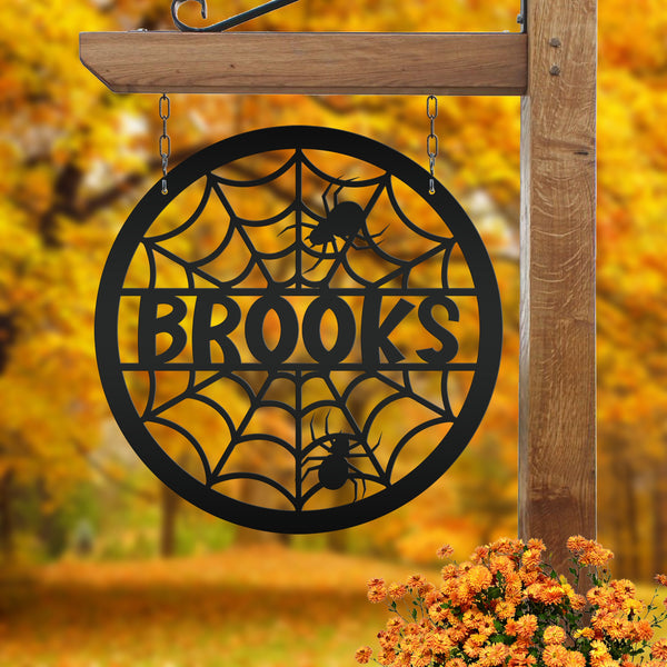 Halloween Metal Spider Decor Customizable for Indoor and Outdoor use, Personalized Halloween Sign With Spiders, Haunted House Decorations