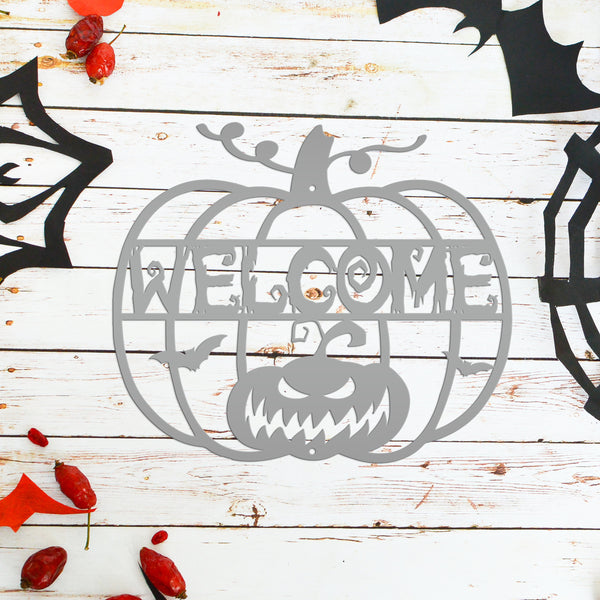 Halloween Pumpkin Welcome Metal Sign