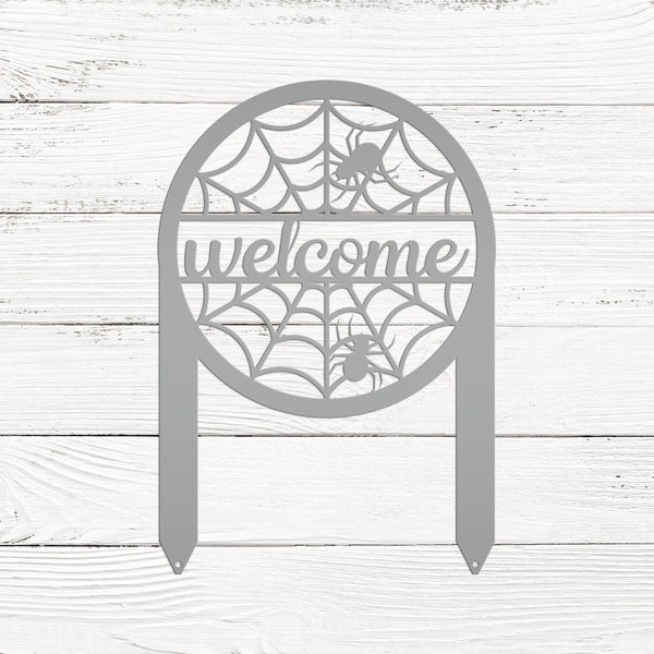 Spiderweb Welcome Metal Yard Stake - Halloween Decor