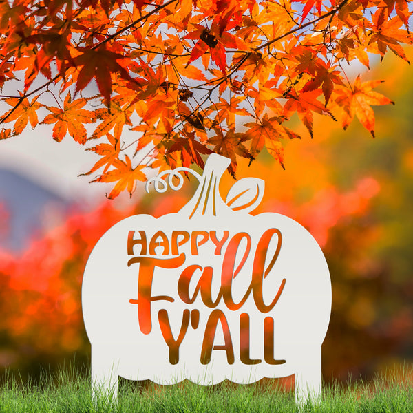 Happy Fall Y'all Pumpkin Metal Yard Stake - Autumn Decor