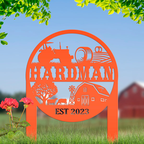 Farm Sign Metal Yard Stake, Customizable Outdoor Gift, Lawn Decoration with Cows and Hay Fields, Livestock Small Business Signage Idea